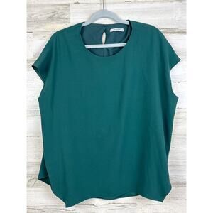 M.M. Lafleur Womens L Green Didion Short Sleeve Crepe Workwear Blouse Top